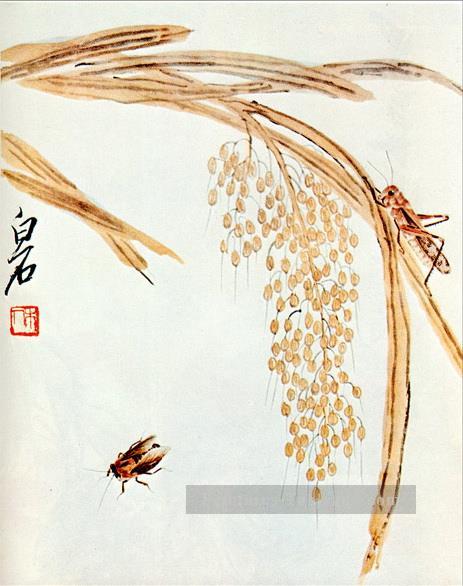Qi Baishi fouet au riz et aux sauterelles Peintures à l'huile